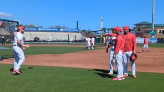 Burly Pays Up: Cardinals' Contreras "Charges" Teammate Pushups For Missed Grounder (St Louis Cardinals). Photo by Brenden Schaeffer